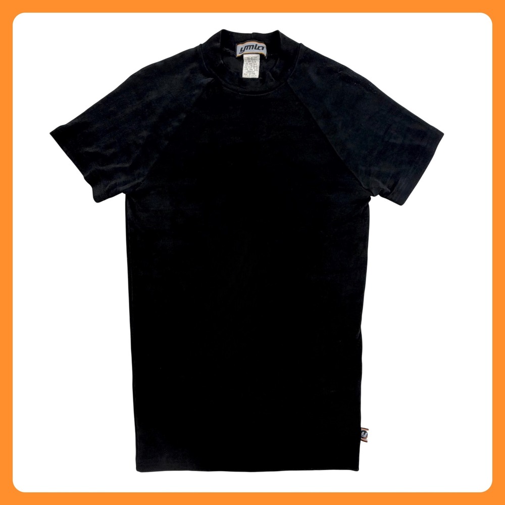 YMLA Stretch Bodycon T Shirt Men Medium Black Ribbed Club Goth 90s Vintage USA